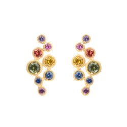 multi coloured sapphire bubble earrings in yellow gold