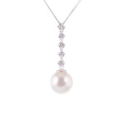 pearl and 5 diamond drop pendant