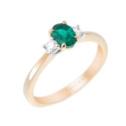 emerald and diamond 3-stone ring in yellow gold