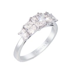 platinum radiant cut diamond 5-stone ring
