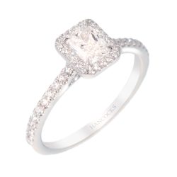radiant cut diamond cluster ring in platinum