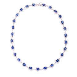 sapphire and diamond halo cluster necklace