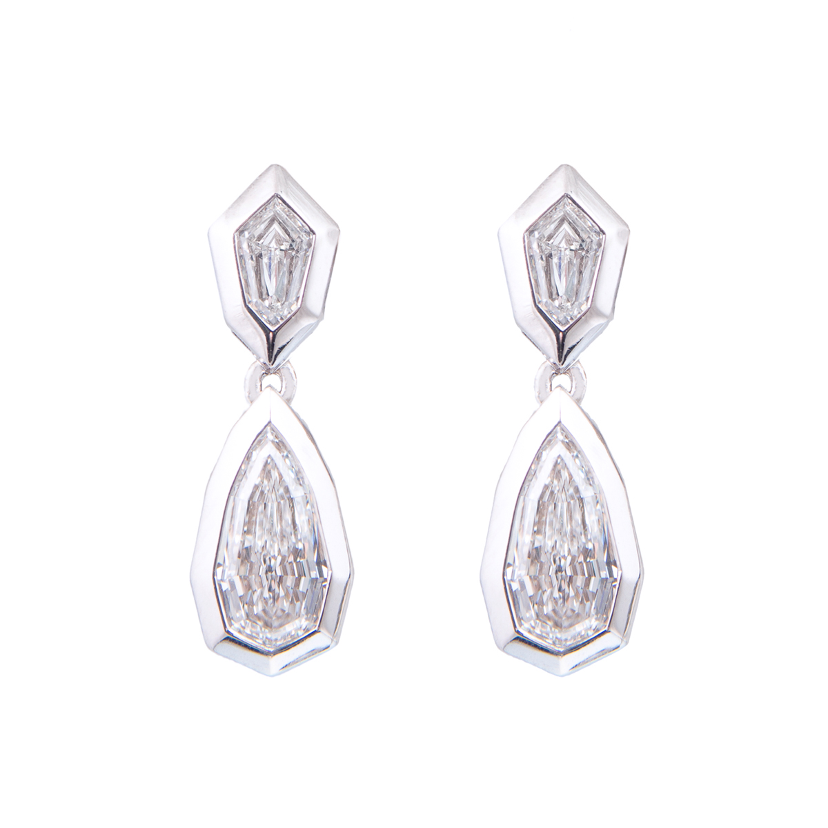 pear shaped diamond double drop earrings