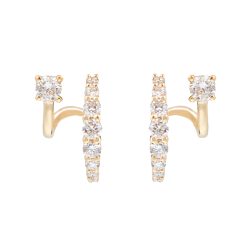 yellow gold double hoop diamond earrings