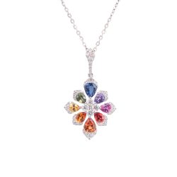 multi coloured sapphire and diamond flower design pendant
