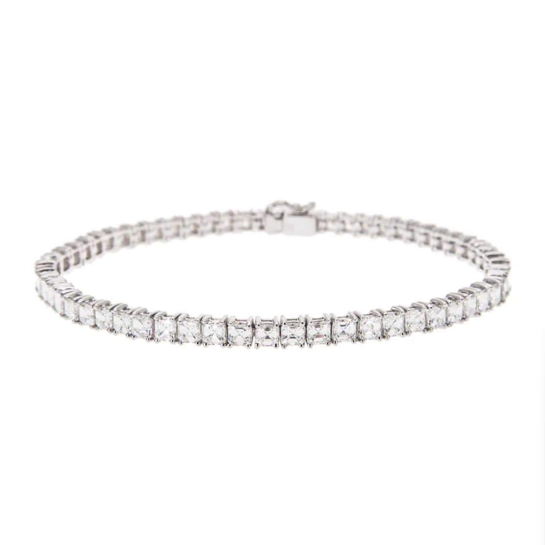 Asscher Cut Diamond Line Bracelet product photo on white background.