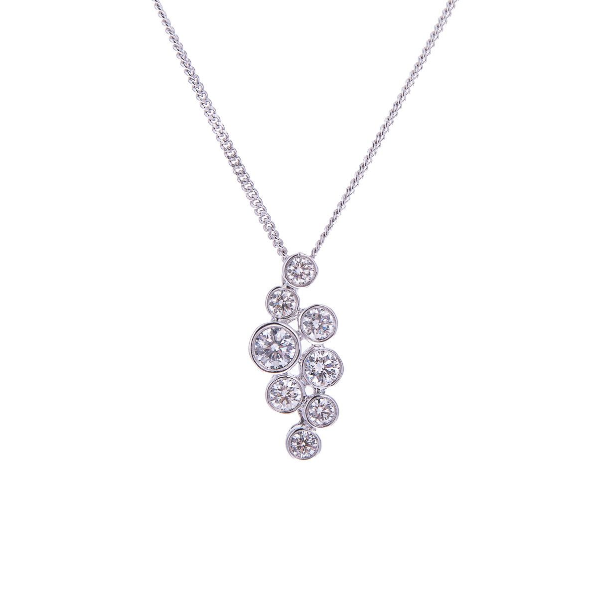 Rim Set Diamond Bubble Pendant On A Chain.