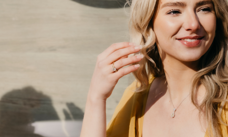Woman wearing summer jewellery on a summers day.