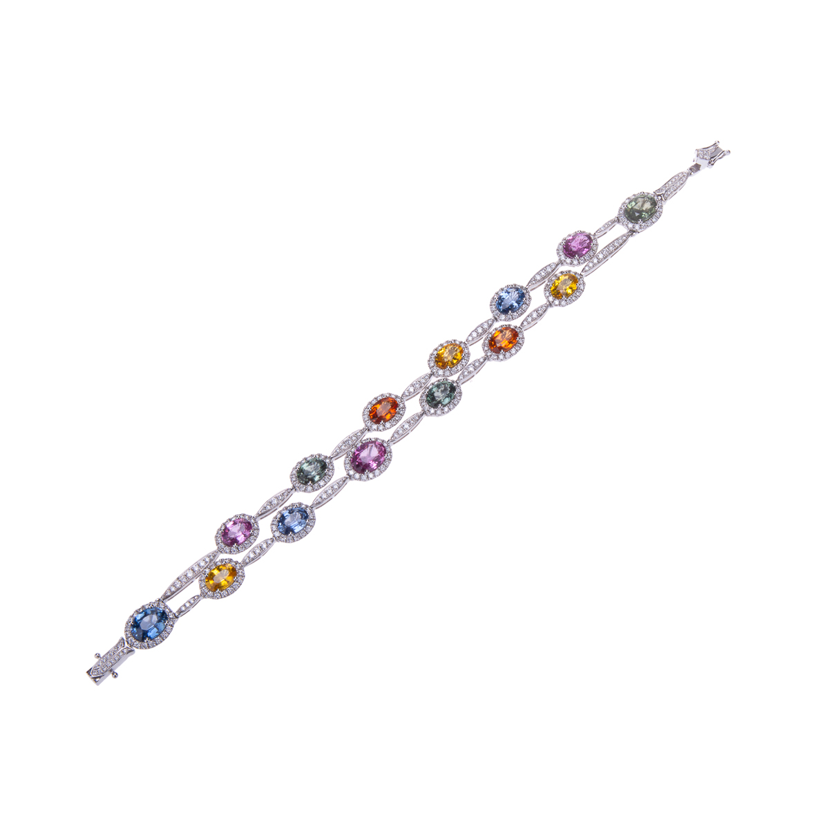 multi coloured sapphire and diamond 2 row bracelet