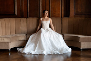 Bride sitting a north west wedding venue room