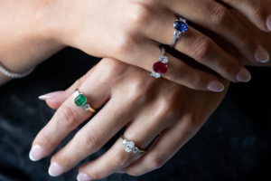 woman wearing different types of ring settings
