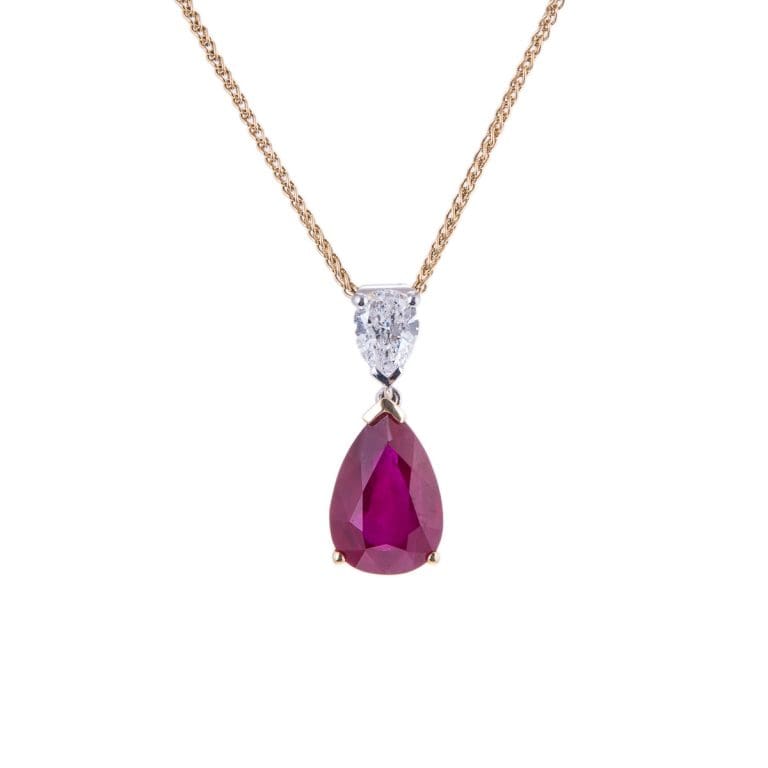 Ruby and Diamond Double Pear Drop Pendant ha 47 1