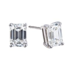 emerald cut diamond stud earrings in platinum