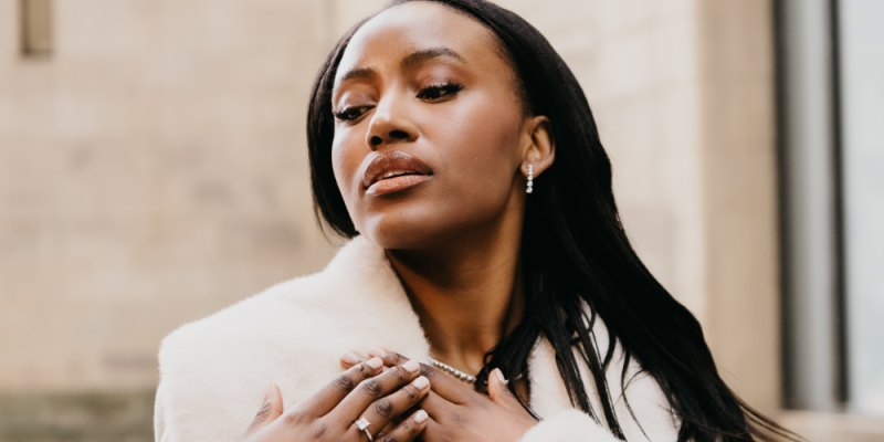 lady wearing diamond earrings