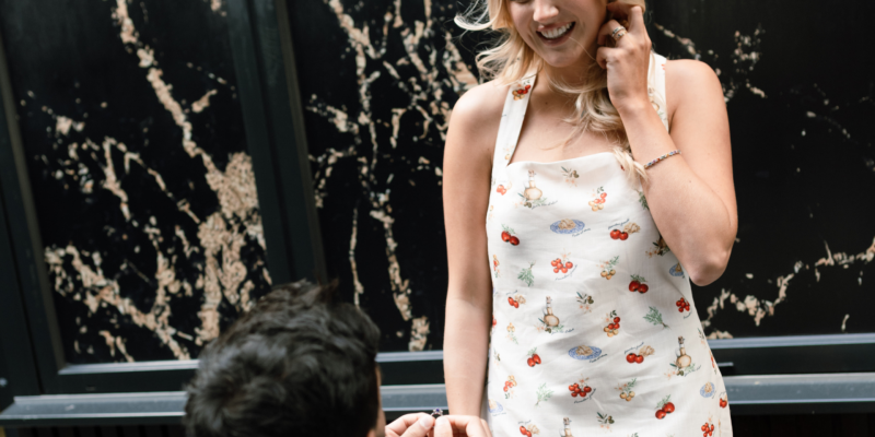 Man proposing with an engagement ring to a woman