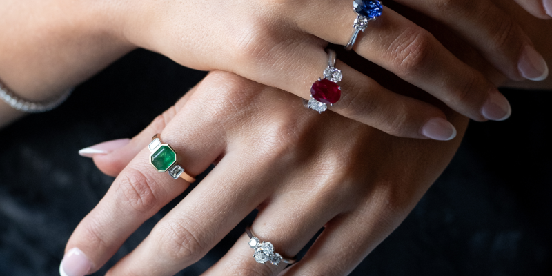 woman wearing different types of ring settings