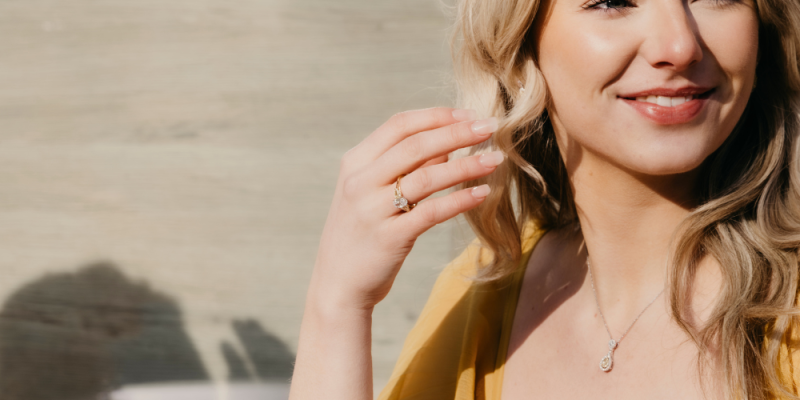 Woman wearing summer jewellery on a summers day.