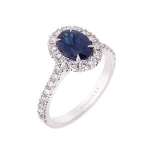 oval sapphire and brilliant cut diamond cluster ring HRC 38