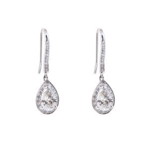 18ct white gold pear cut diamond drop earrings