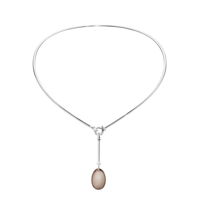 georg jensen dew drop smokey quartz and diamond set pendant set on a silver neck ring